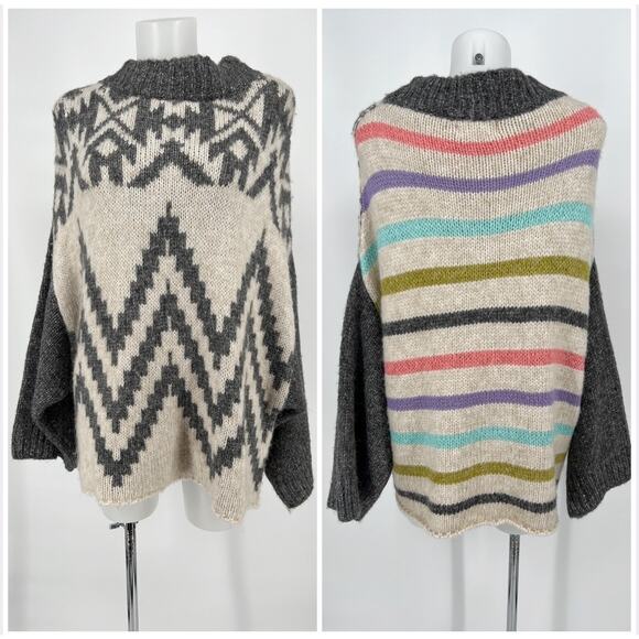 Purpose + Passion Boutique Sweater Medium Mixed Print Fair Isle Rainbow Stripe - Picture 1 of 6